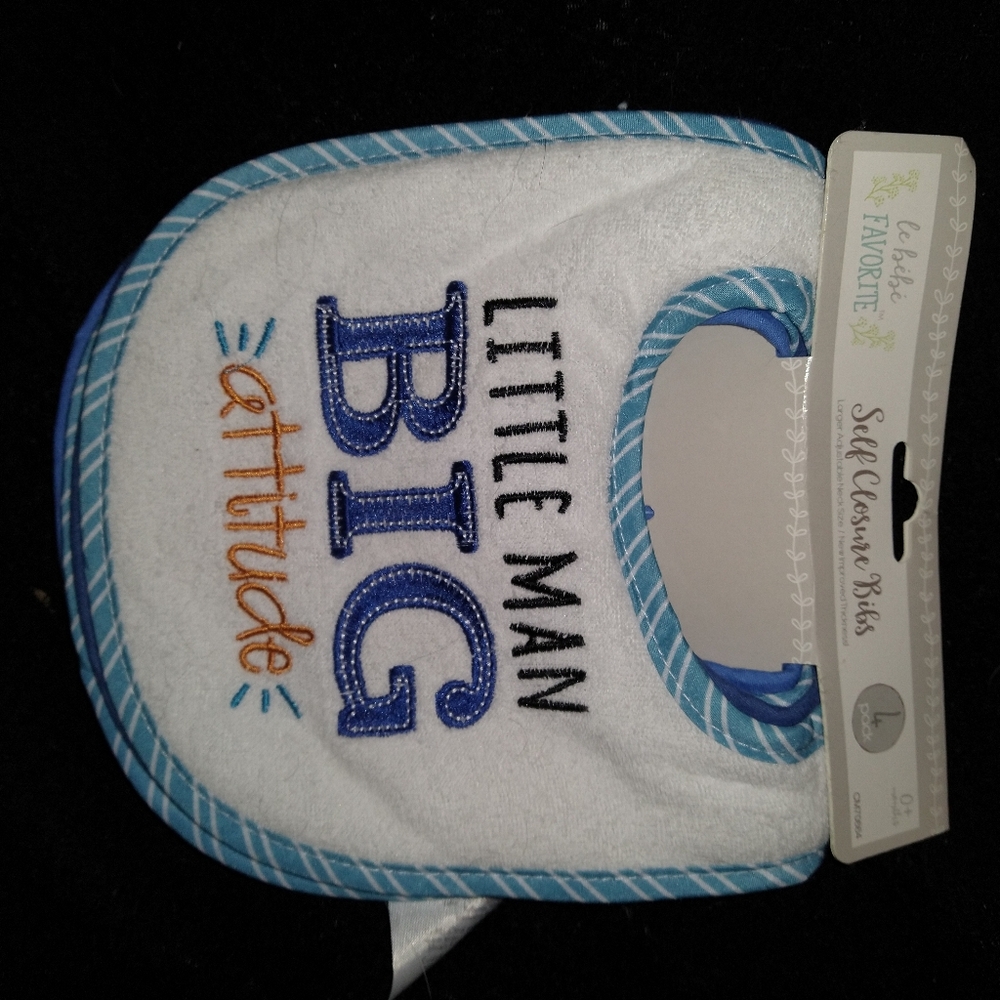 Set Of 4 New Le Bebe Boy Bibs Blue Mustache Elephant